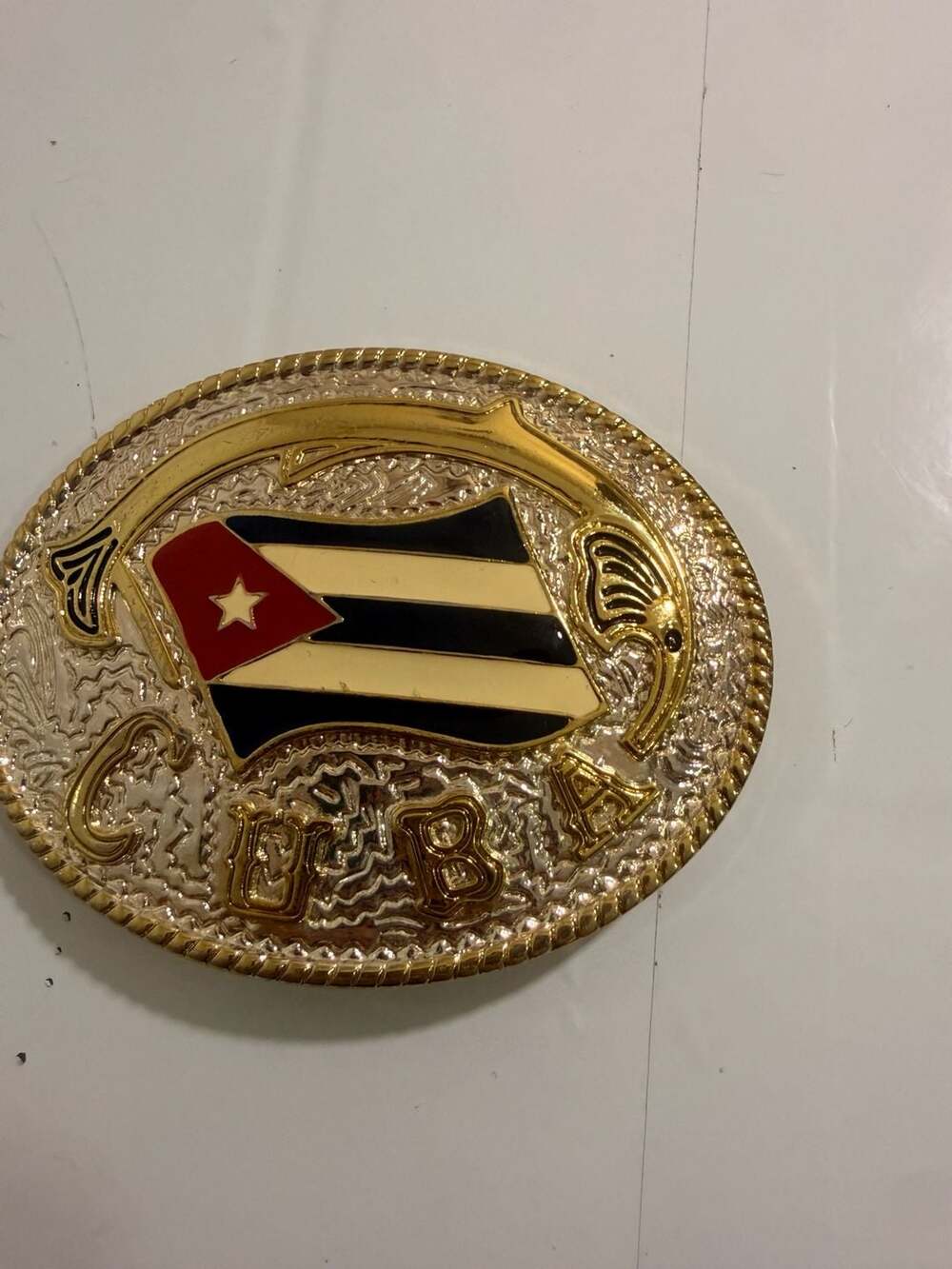 Cuba Flag Belt Buckle Western Cowboy Rodeo Style
